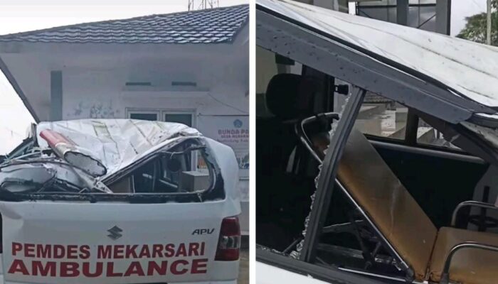 2 Terluka 3 Selamat Setelah Ambulans Pemdes Mekarsari Ringsek Tertimpa Pohon