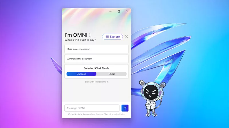 Asus Omni hadir sebagai asisten AI on-device bertenaga Meta Llama 3 tanpa internet. Dukung transkripsi audio, ringkas dokumen, dan tersedia untuk laptop Asus dengan AMD Ryzen AI 300 ke atas.